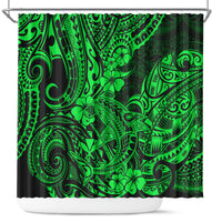 hawaii-shark-shower-curtain-polynesian-pattern-green-version