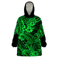 Hawaii Shark Wearable Blanket Hoodie Polynesian Pattern Green Version - Wonder Print Shop