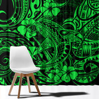 Hawaii Shark Window Curtain Polynesian Pattern Green Version - Wonder Print Shop