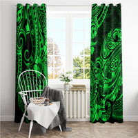 Hawaii Shark Window Curtain Polynesian Pattern Green Version - Wonder Print Shop