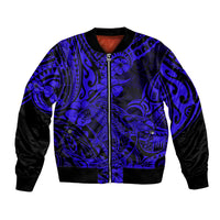 Hawaii Shark Bomber Jacket Polynesian Pattern Navy Blue Version - Wonder Print Shop