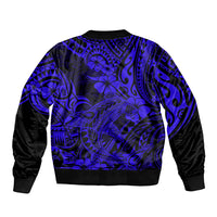 Hawaii Shark Bomber Jacket Polynesian Pattern Navy Blue Version - Wonder Print Shop