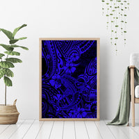 Hawaii Shark Canvas Wall Art Polynesian Pattern Navy Blue Version - Wonder Print Shop