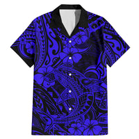 Hawaii Shark Family Matching Mermaid Dress and Hawaiian Shirt Polynesian Pattern Navy Blue Version - Wonder Print Shop
