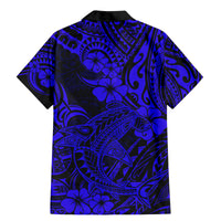 Hawaii Shark Family Matching Mermaid Dress and Hawaiian Shirt Polynesian Pattern Navy Blue Version - Wonder Print Shop