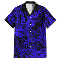 Hawaii Shark Family Matching Off Shoulder Maxi Dress and Hawaiian Shirt Polynesian Pattern Navy Blue Version - Wonder Print Shop