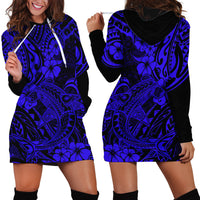 Hawaii Shark Hoodie Dress Polynesian Pattern Navy Blue Version - Wonder Print Shop