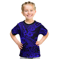 Hawaii Shark Kid T Shirt Polynesian Pattern Navy Blue Version - Wonder Print Shop