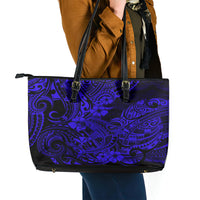 Hawaii Shark Leather Tote Bag Polynesian Pattern Navy Blue Version - Wonder Print Shop