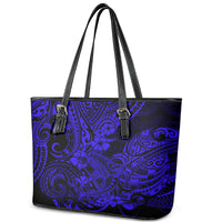 Hawaii Shark Leather Tote Bag Polynesian Pattern Navy Blue Version - Wonder Print Shop