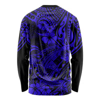 Hawaii Shark Long Sleeve Shirt Polynesian Pattern Navy Blue Version - Wonder Print Shop