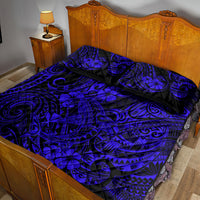 Hawaii Shark Quilt Bed Set Polynesian Pattern Navy Blue Version - Wonder Print Shop