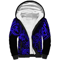 Hawaii Shark Sherpa Hoodie Polynesian Pattern Navy Blue Version - Wonder Print Shop