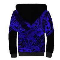 Hawaii Shark Sherpa Hoodie Polynesian Pattern Navy Blue Version - Wonder Print Shop