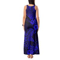 Hawaii Shark Tank Maxi Dress Polynesian Pattern Navy Blue Version - Wonder Print Shop