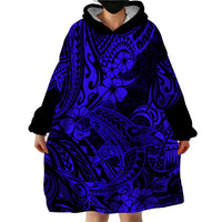Hawaii Shark Wearable Blanket Hoodie Polynesian Pattern Navy Blue Version - Wonder Print Shop