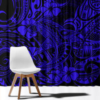 Hawaii Shark Window Curtain Polynesian Pattern Navy Blue Version - Wonder Print Shop