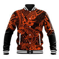 Hawaii Shark Baseball Jacket Polynesian Pattern Orange Version - Wonder Print Shop