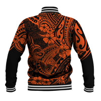 Hawaii Shark Baseball Jacket Polynesian Pattern Orange Version - Wonder Print Shop