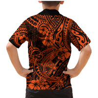Hawaii Shark Family Matching Mermaid Dress and Hawaiian Shirt Polynesian Pattern Orange Version - Wonder Print Shop