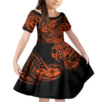 Hawaii Shark Family Matching Mermaid Dress and Hawaiian Shirt Polynesian Pattern Orange Version - Wonder Print Shop