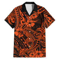 Hawaii Shark Family Matching Mermaid Dress and Hawaiian Shirt Polynesian Pattern Orange Version - Wonder Print Shop