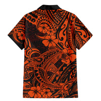 Hawaii Shark Family Matching Mermaid Dress and Hawaiian Shirt Polynesian Pattern Orange Version - Wonder Print Shop