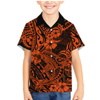 Hawaii Shark Family Matching Mermaid Dress and Hawaiian Shirt Polynesian Pattern Orange Version - Wonder Print Shop