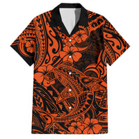 Hawaii Shark Family Matching Short Sleeve Bodycon Dress and Hawaiian Shirt Polynesian Pattern Orange Version - Wonder Print Shop