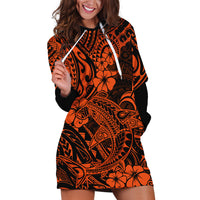 Hawaii Shark Hoodie Dress Polynesian Pattern Orange Version - Wonder Print Shop