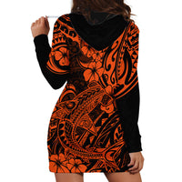 Hawaii Shark Hoodie Dress Polynesian Pattern Orange Version - Wonder Print Shop