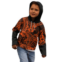 Hawaii Shark Kid Hoodie Polynesian Pattern Orange Version - Wonder Print Shop