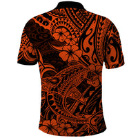 Hawaii Shark Polo Shirt Polynesian Pattern Orange Version - Wonder Print Shop