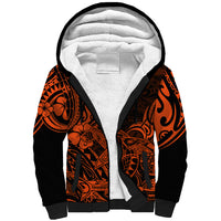 Hawaii Shark Sherpa Hoodie Polynesian Pattern Orange Version - Wonder Print Shop