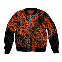 Hawaii Shark Sleeve Zip Bomber Jacket Polynesian Pattern Orange Version - Wonder Print Shop