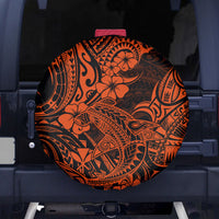 Hawaii Shark Spare Tire Cover Polynesian Pattern Orange Version - Wonder Print Shop