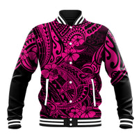 Hawaii Shark Baseball Jacket Polynesian Pattern Pink Version - Wonder Print Shop