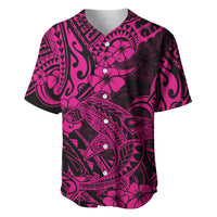Hawaii Shark Baseball Jersey Polynesian Pattern Pink Version - Wonder Print Shop