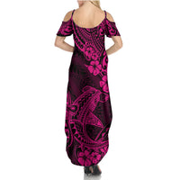 Hawaii Shark Summer Maxi Dress Polynesian Pattern Pink Version - Wonder Print Shop