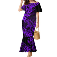 Hawaii Shark Family Matching Mermaid Dress and Hawaiian Shirt Polynesian Pattern Purple Version - Wonder Print Shop