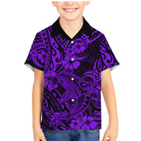 Hawaii Shark Family Matching Mermaid Dress and Hawaiian Shirt Polynesian Pattern Purple Version - Wonder Print Shop