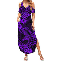 Hawaii Shark Family Matching Summer Maxi Dress and Hawaiian Shirt Polynesian Pattern Purple Version - Wonder Print Shop