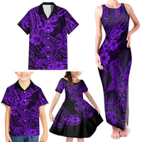 Hawaii Shark Family Matching Tank Maxi Dress and Hawaiian Shirt Polynesian Pattern Purple Version - Wonder Print Shop