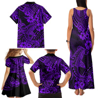 Hawaii Shark Family Matching Tank Maxi Dress and Hawaiian Shirt Polynesian Pattern Purple Version - Wonder Print Shop