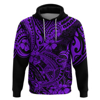 Hawaii Shark Hoodie Polynesian Pattern Purple Version - Wonder Print Shop