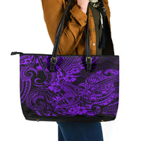 Hawaii Shark Leather Tote Bag Polynesian Pattern Purple Version - Wonder Print Shop