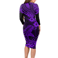 Hawaii Shark Long Sleeve Bodycon Dress Polynesian Pattern Purple Version - Wonder Print Shop
