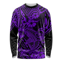 Hawaii Shark Long Sleeve Shirt Polynesian Pattern Purple Version - Wonder Print Shop