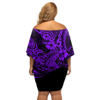 Hawaii Shark Off Shoulder Short Dress Polynesian Pattern Purple Version - Wonder Print Shop