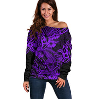 Hawaii Shark Off Shoulder Sweater Polynesian Pattern Purple Version - Wonder Print Shop